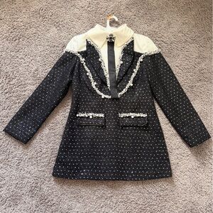 Chic Black and White Women's Blazer with Pearl Detailing